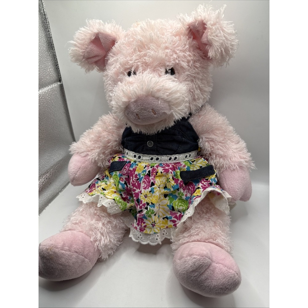 Build A Bear Vintage Pink Pig 18" Stuffed Plush Animal w/ Wired Ears Outfit Rare